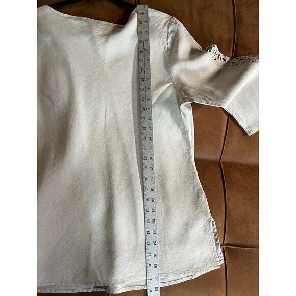 Edward Irish Linen Tunic, Large, 3/4 sleeve, cutout sleeve detail, cream color - Picture 10 of 10